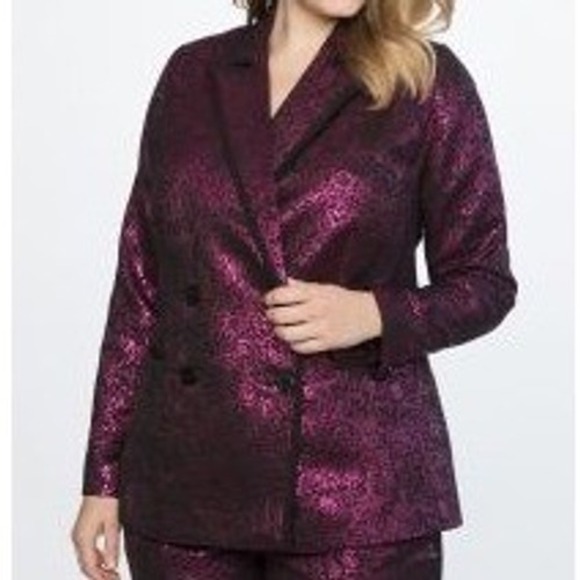 Eloquii Jackets & Blazers - NWT Eloquii Womens Metallic Blazer Size 22 Magenta Brocade Double Breasted Party